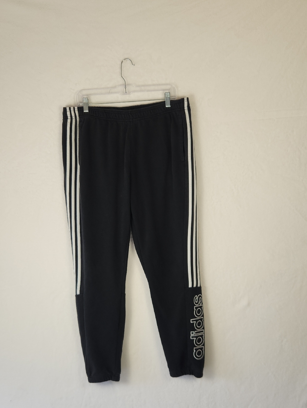 Adidas Sweatpants Men's XL Black with White Stripes On The Side.